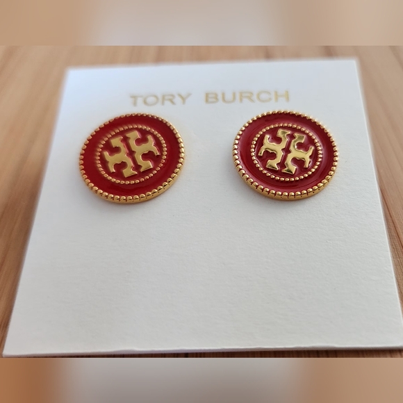 NWOT Tory Burch Enamel Gold-Tone Kira Enamel Circle Stud Earrings - Picture 2 of 7